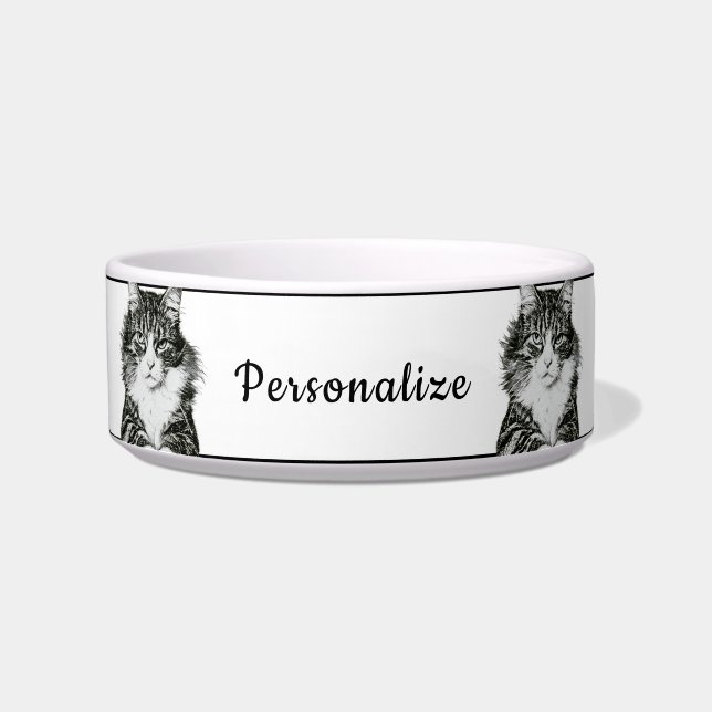 Freches Schwarz-Weiß-Katzenschüssel-Design Napf (Vorderseite)