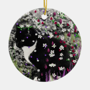 Freckles in Blume I - Tux Cat Keramikornament