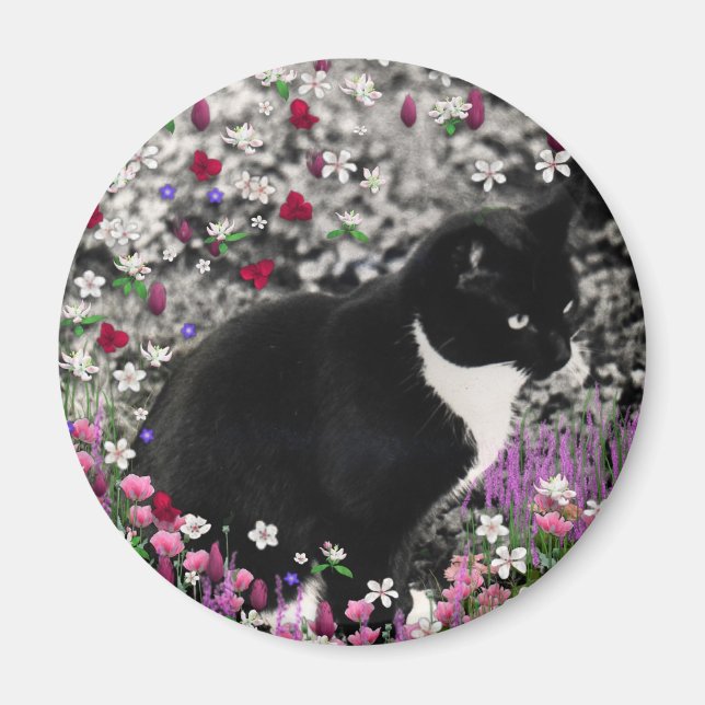 Freckles in Blume II - Tux Kitty Cat Magnet (Vorne)