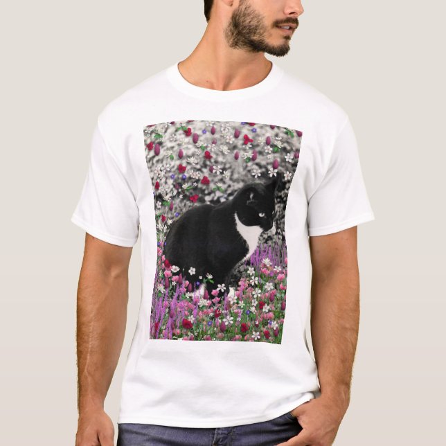 Freckles in den Blumen II - Schwarz-weißer T-Shirt (Vorderseite)