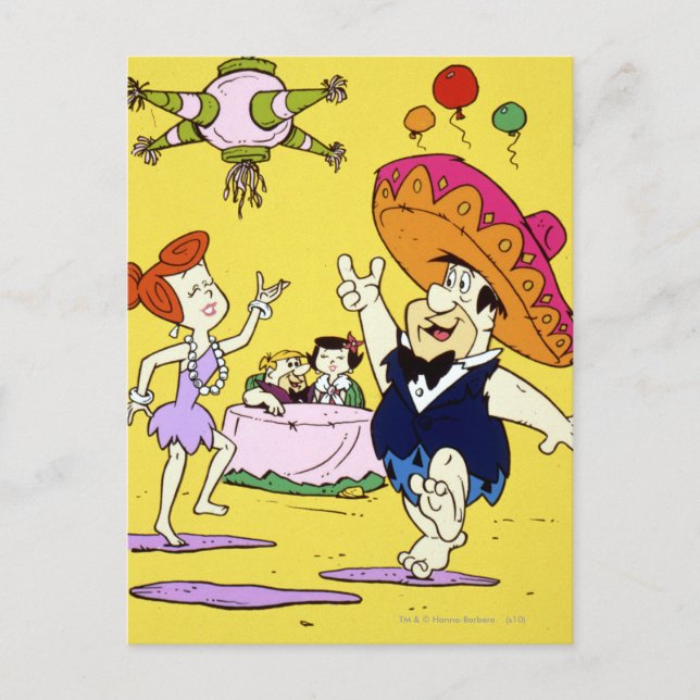 Fred Flintstone Wilma Barney und Betty Fiesta Postkarte (Vorderseite)
