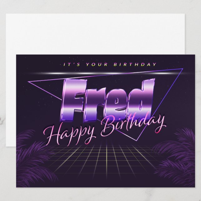 Fred Name Vorname lila retro Karte Geburtstag (Vorne/Hinten)