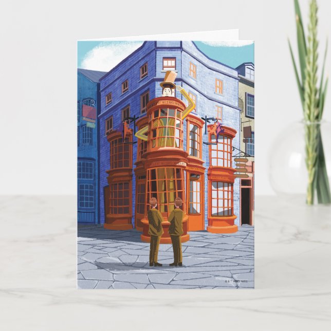 Fred und George bei Weasleys Wizard Wheezes Karte (Vorderseite)