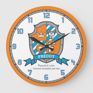 Freddy boys name meaning dog shield orange große wanduhr