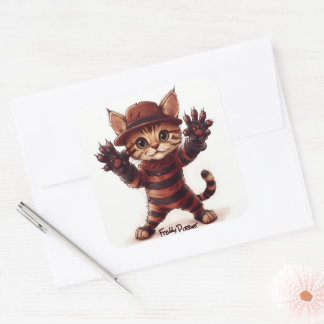 Freddy, die süße Halloween-Katze  Quadratischer Aufkleber