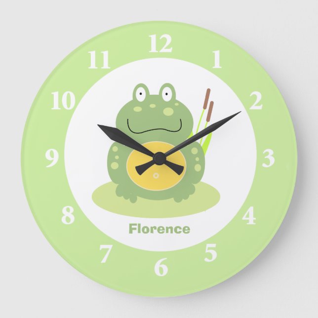 Freddy the Frog Green Froggy Kinderzimmer Wall Clo Große Wanduhr (Vorderseite)