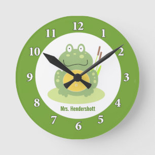 Freddy the Frog Wall Clock - Green Runde Wanduhr
