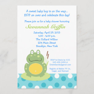 Freddy the Pond Frog Baby Shower 12x18 Einladung