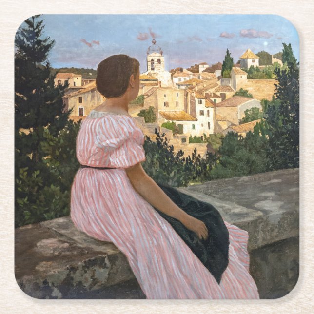 Frederic Bazille - Das rosa Kleid Rechteckiger Pappuntersetzer (Vorderseite)