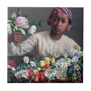 Frederic Bazille - Junge Frau mit Päonien Fliese