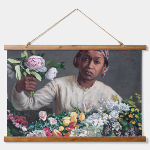 Frederic Bazille - Junge Frau mit Päonien Wandteppich Mit Holzrahmen