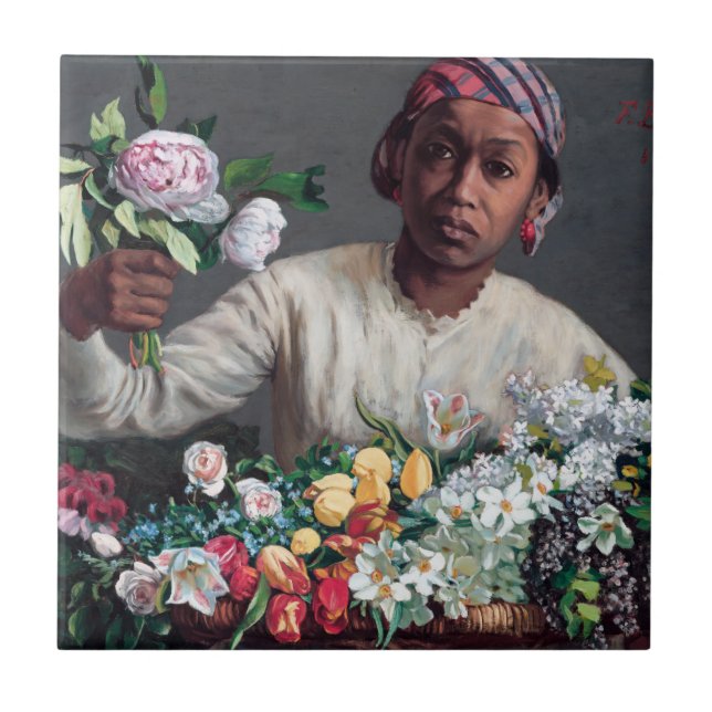 Frederic Bazille - Junge Frau mit Peonies Fliese (Vorderseite)