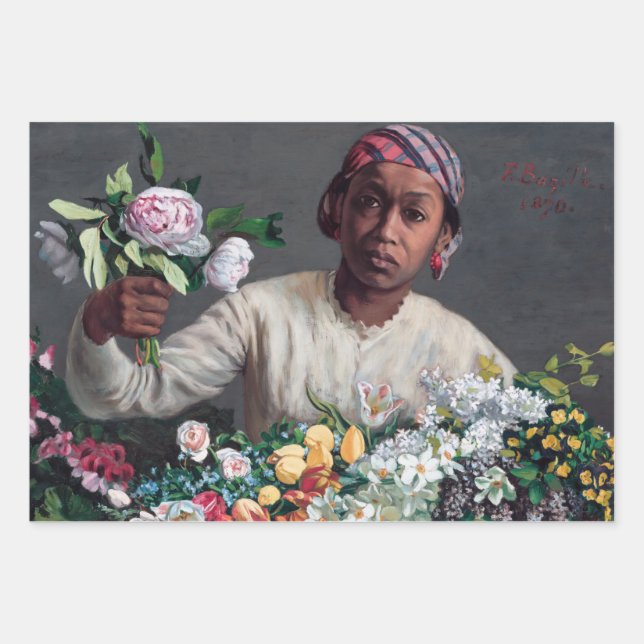 Frederic Bazille - Junge Frau mit Peonies Geschenkpapier Set (Vorderseite)