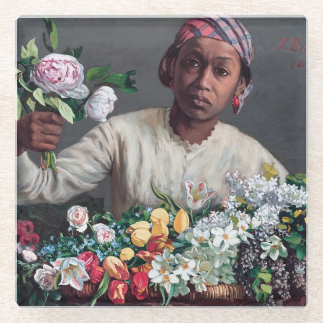 Frederic Bazille - Junge Frau mit Peonies Glasuntersetzer (Vorderseite)