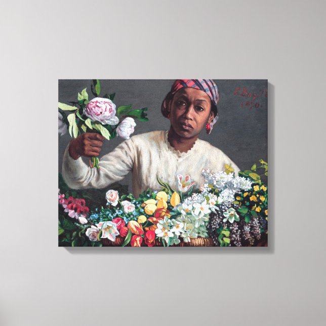Frederic Bazille - Junge Frau mit Peonies Leinwanddruck (Vorderseite)