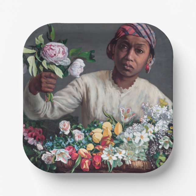 Frederic Bazille - Junge Frau mit Peonies Pappteller (Vorderseite)