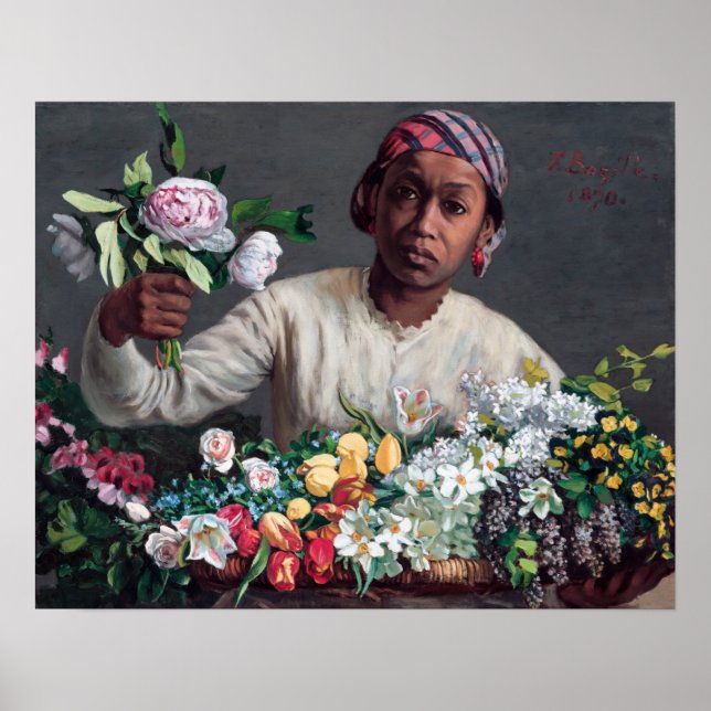 Frederic Bazille - Junge Frau mit Peonies Poster (Vorne)