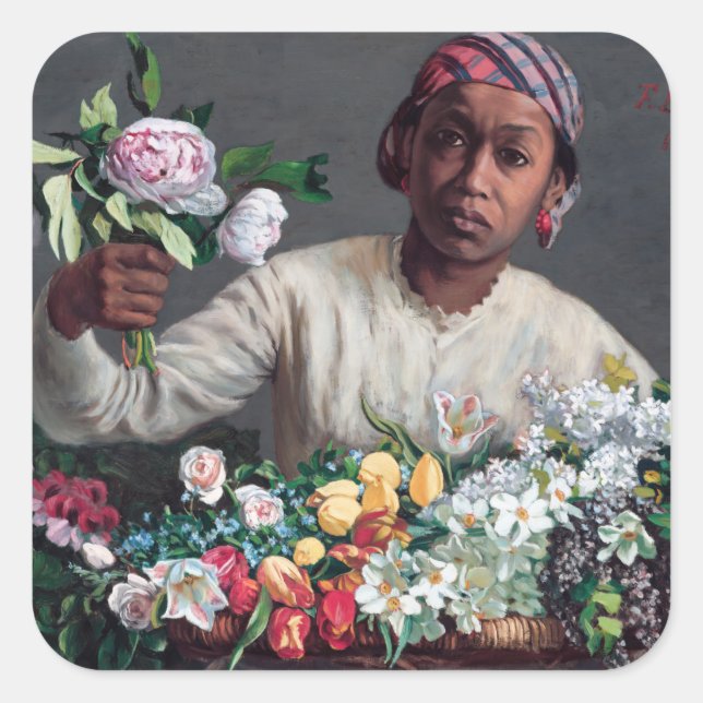 Frederic Bazille - Junge Frau mit Peonies Quadratischer Aufkleber (Vorderseite)