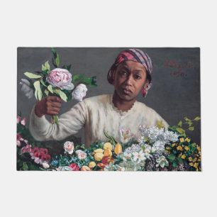 Frederic Bazille - Junge Frau mit Pfingstrosen Fußmatte