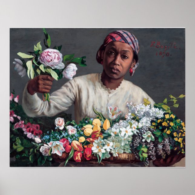 Frederic Bazille - Junge Frau mit Pfingstrosen Poster (Vorne)