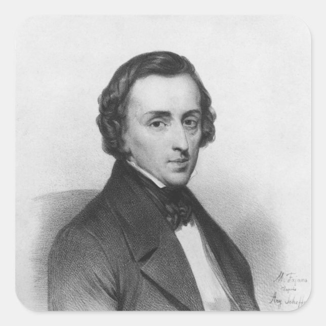 Frederic Chopin, nach Ary Scheffer Quadratischer Aufkleber (Vorderseite)