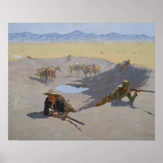 Frederic Remington - Kämpfe um die Waterhole Poster (Vorne)