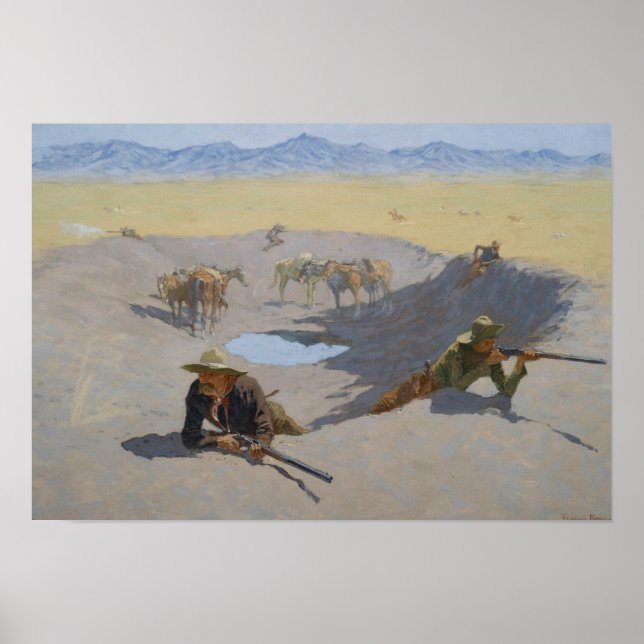 Frederic Remington - Kämpfe um die Waterhole Poster (Vorne)