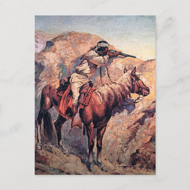 Frederic Remington Western Art „Apache-Überfall“ Postkarte (Vorderseite)