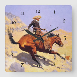 Frederic Remington Western Art „Der Cowboy“ Quadratische Wanduhr