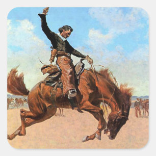Frederic Remington Western Art "The Buck Jumper" Quadratischer Aufkleber