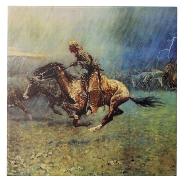 Frederic Remington Western Art "The Stampede" Fliese (Vorderseite)