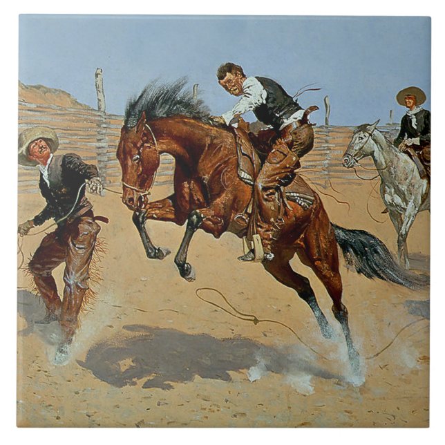 Frederick Remington Western Art "Dreh Ihn los" Fliese (Vorderseite)