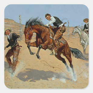 Frederick Remington Western Art „Laß ihn laufen“ Quadratischer Aufkleber