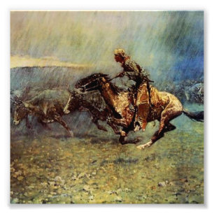 Frederick Remington Western Art "The Stampede" Fotodruck