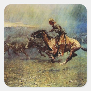 Frederick Remington Western Art "The Stampede" Quadratischer Aufkleber