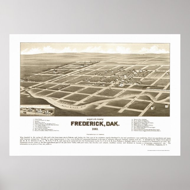Frederick, SD Panoramic Map - 1883 Poster (Vorne)