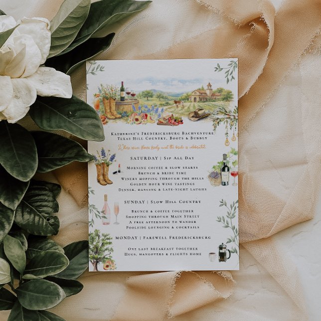 Fredericksburg TX Bachelorette Weekend Itinerary Einladung (Von Creator hochgeladen)