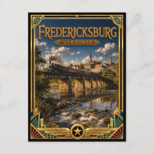 Fredericksburg Virginia Vintage Art Deco Golden Postkarte