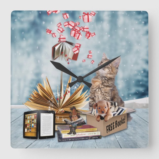 Free Books Quadratische Wanduhr (Vorderseite)