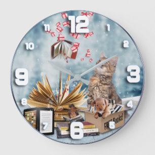 Free Books with a Kitten Große Wanduhr