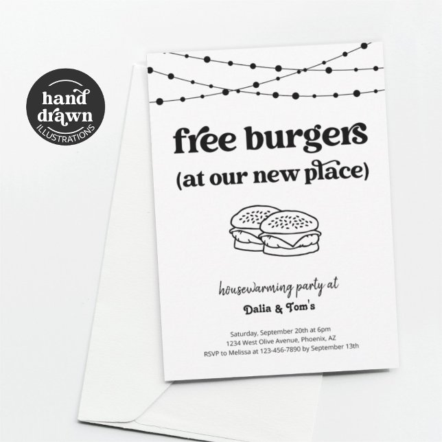 Free Burgers Funny Housewarming Party Einladung (Von Creator hochgeladen)