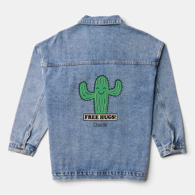 Free Cactus Hugs individuelle Name Jeansjacke (Rückseite)