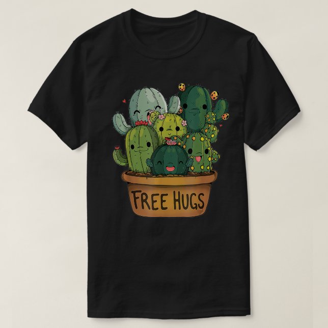 Free Cactus Hugs T-Shirt Niedlich Funny Cactus Pre (Design vorne)
