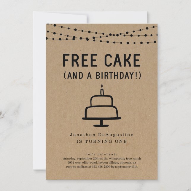 Free Cake Funny 1. Geburtstag Party Einladung (Vorderseite)