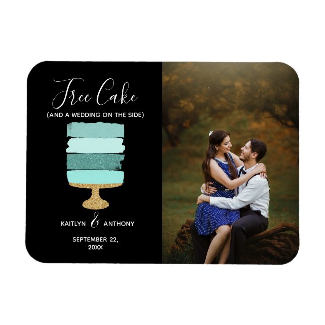 Free Cake Funny Modern Foto Hochzeit retten das Da Magnet (Horizontal)