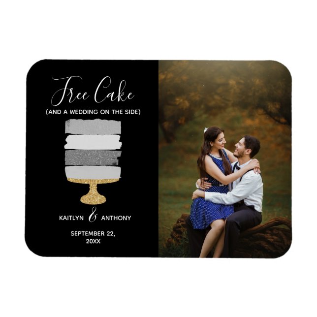 Free Cake Funny Modern Foto Hochzeit retten das Da Magnet (Horizontal)