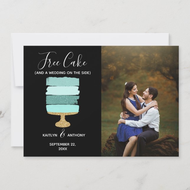 Free Cake Funny Modern Foto Hochzeit retten das Da Save The Date (Vorderseite)