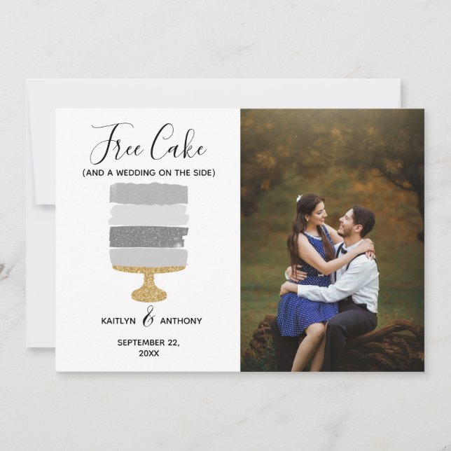 Free Cake Funny Modern Foto Hochzeit retten das Da Save The Date (Vorderseite)
