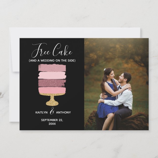 Free Cake Funny Modern Foto Hochzeit retten das Da Save The Date (Vorderseite)