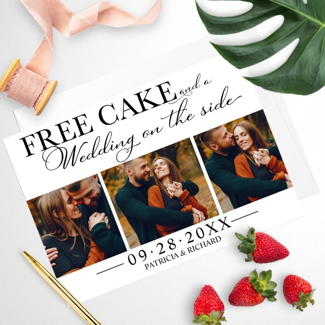 Free Cake Funny Wedding Save the Date 3 Foto Einladung (Von Creator hochgeladen)